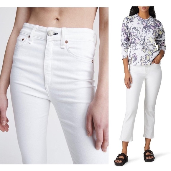 RAG & BONE High Waist Skinny Jeans Cropped Ankle Slit Stretch Cigarette Pant 28 - Picture 2 of 12